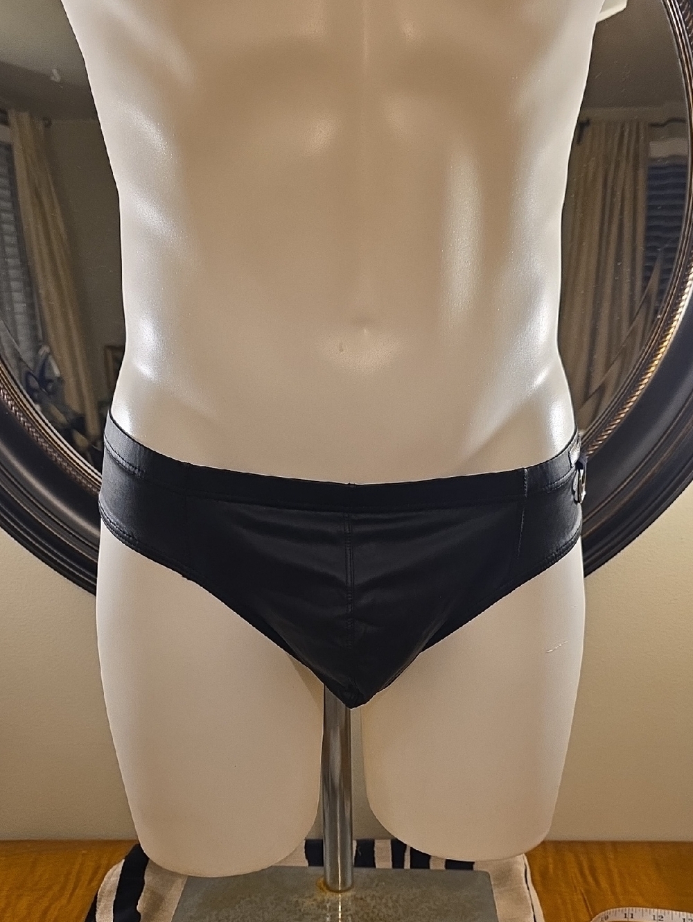 Men's Black Faux Leather Thong Briefs